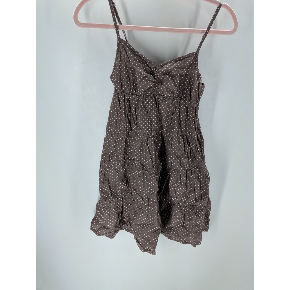 H&M Brown Polka Dot Tiered Mini Dress Adjustable Straps Smocked Back Womens 4